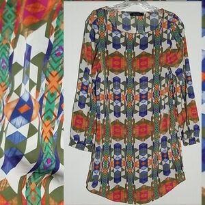 Honey Punch Boho Multicolor Geometric Print Dress